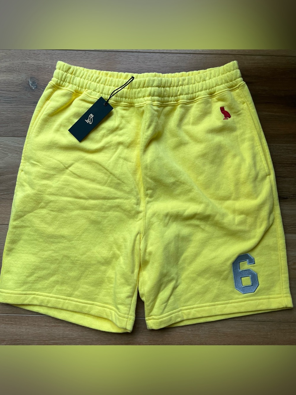 NWT OVO octobers very own drake yellow fleece embroidered team shorts medium